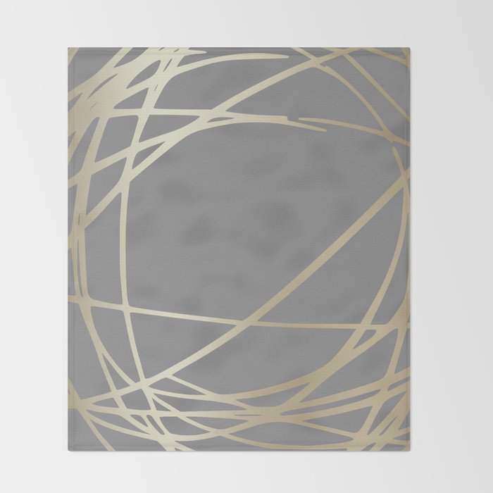 Gold and Gray Circles and Swirls Striped Abstract Pattern Throw Blanket Gallery Image 2