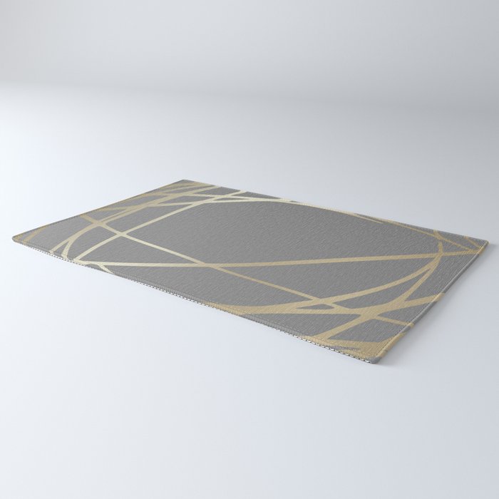 Gold and Gray Circles and Swirls Striped Abstract Pattern Rug Gallery Image 3