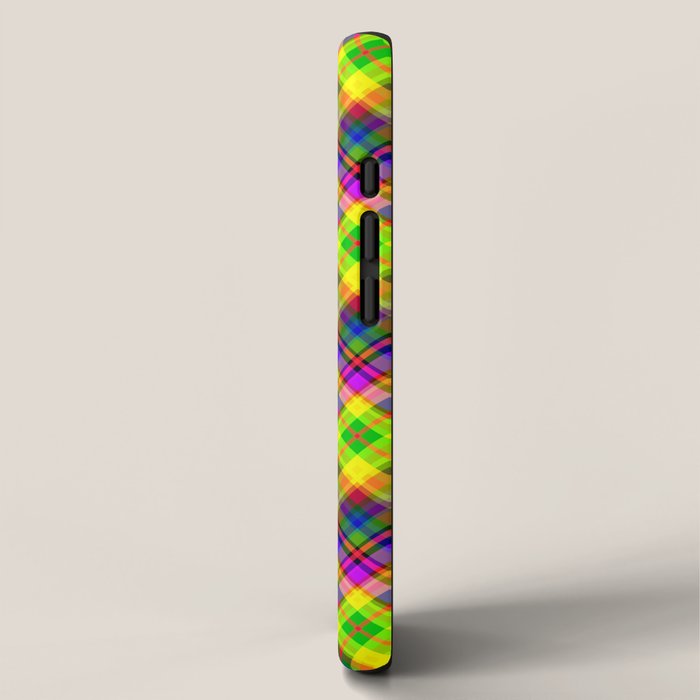 Bright summer neon checkered pattern yellow green purple iPhone Case Gallery Image 2