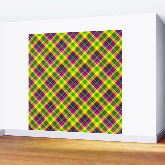 Bright summer neon checkered pattern yellow green purple Wall Mural Gallery Image 2