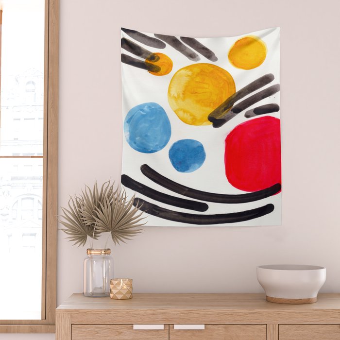 Mid Century Modern Abstract Juvenile childrens Fun Art Primary Colors Watercolor Minimalist Pop Art Wall Tapestry Gallery Image 2