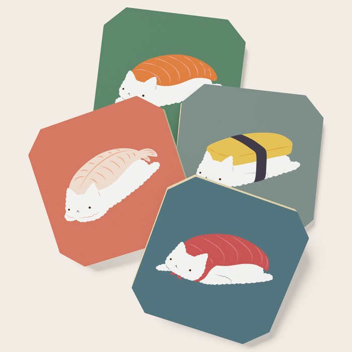 Sushi Cat 2x2 Coaster Gallery Image 1