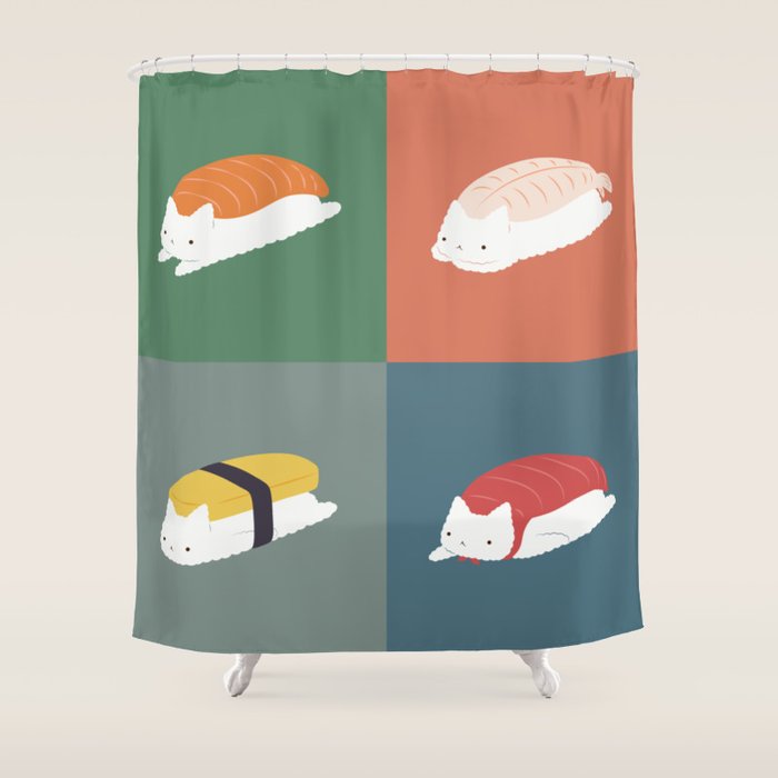 Sushi Cat 2x2 Shower Curtain Gallery Image 1