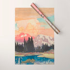 Storms over Keiisino - Winter Mountain & Forest Ukiyoe Nature Landscape in Pink, Blue, and Green Wrapping Paper Gallery Image 1