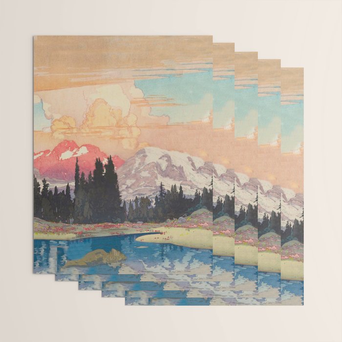Storms over Keiisino - Winter Mountain & Forest Ukiyoe Nature Landscape in Pink, Blue, and Green Wrapping Paper Gallery Image 3