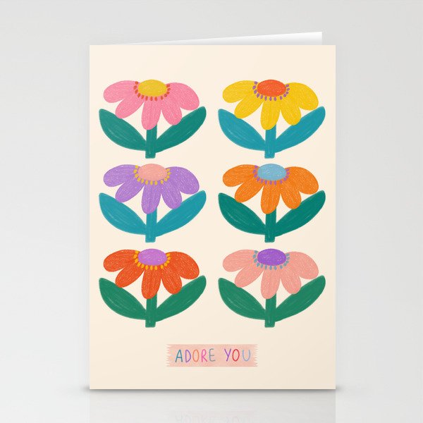 Retro Fun Flower - Adore You  Stationery Card Gallery Image 1