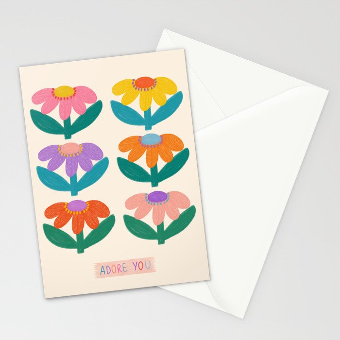 Retro Fun Flower - Adore You  Stationery Card Gallery Image 2