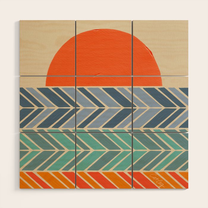Retro Sunset - Blue & Orange Wood Wall Art Gallery Image 1
