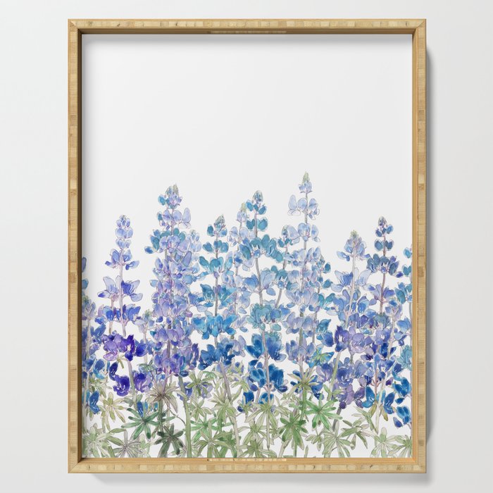 blue and purple lupin flowers horizontal  Serving Tray Gallery Image 1