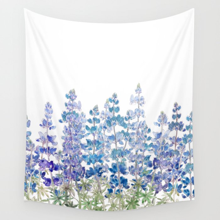 blue and purple lupin flowers horizontal  Wall Tapestry Gallery Image 1