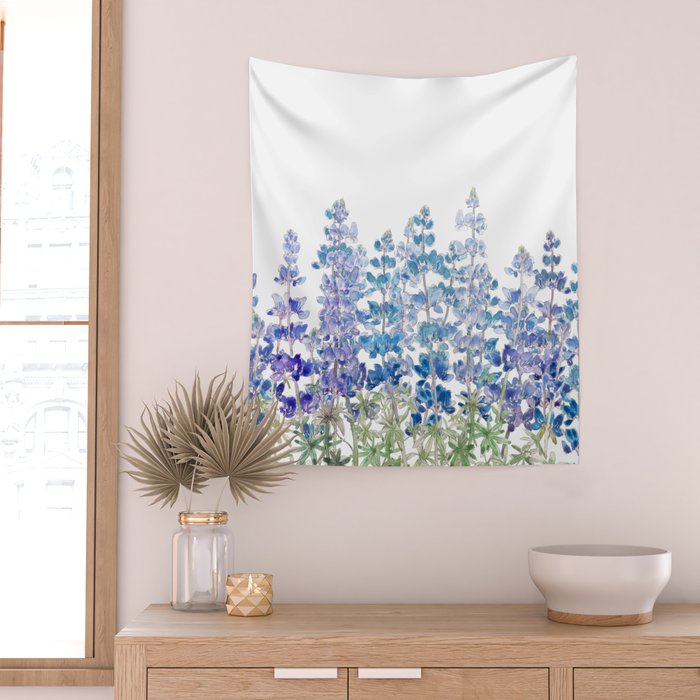 blue and purple lupin flowers horizontal  Wall Tapestry Gallery Image 2