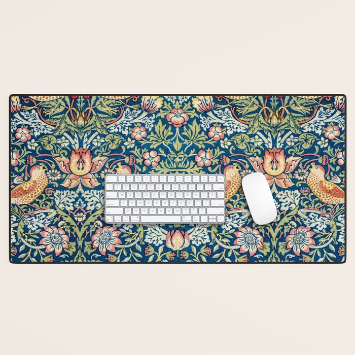 William Morris  Strawberry Thief Special edition 2023 restored with artificial intelligence Desk Mat Gallery Image 1