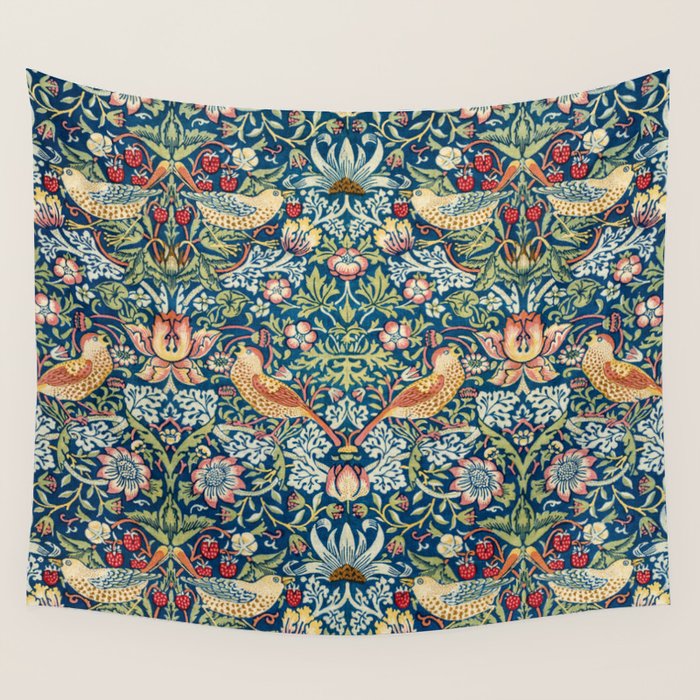 William Morris  Strawberry Thief Special edition 2023 restored with artificial intelligence Wall Tapestry Gallery Image 1