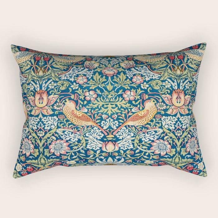 William Morris  Strawberry Thief Special edition 2023 restored with artificial intelligence Rectangular Pillow Gallery Image 1