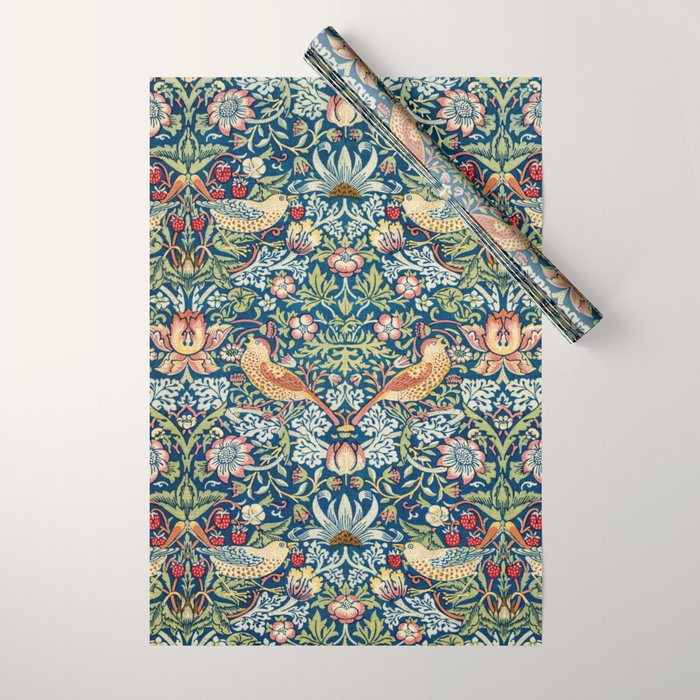 William Morris  Strawberry Thief Special edition 2023 restored with artificial intelligence Wrapping Paper Gallery Image 1
