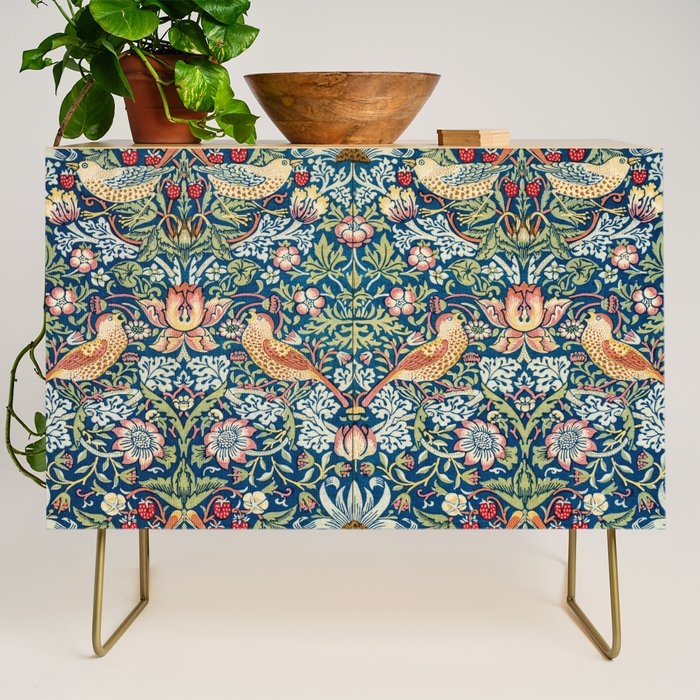 William Morris  Strawberry Thief Special edition 2023 restored with artificial intelligence Credenza Gallery Image 1