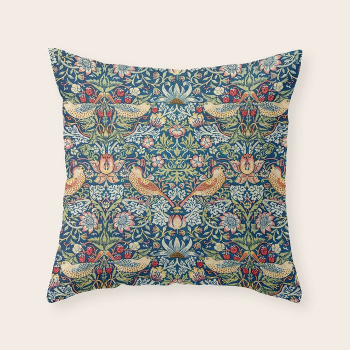William Morris  Strawberry Thief Special edition 2023 restored with artificial intelligence Throw Pillow Gallery Image 1