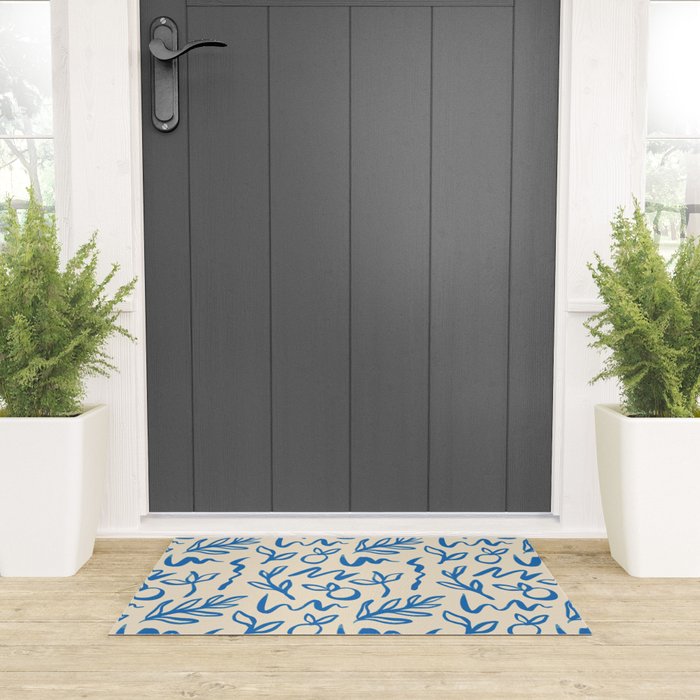 Blue organic watercolor nature art pattern Welcome Mat Gallery Image 3