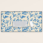 Blue organic watercolor nature art pattern Desk Mat Gallery Image 1