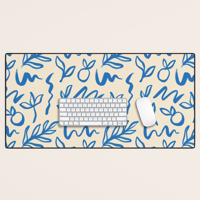 Blue organic watercolor nature art pattern Desk Mat Gallery Image 1