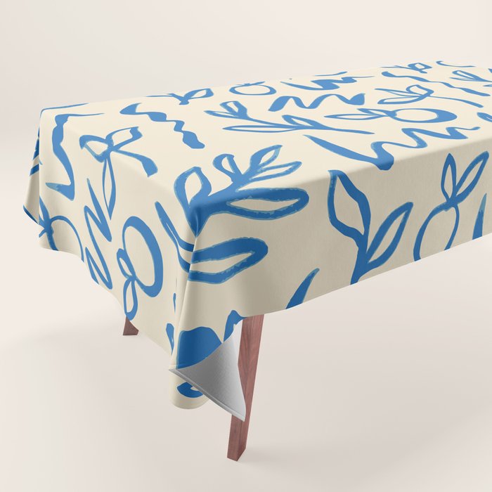 Blue organic watercolor nature art pattern Tablecloth Gallery Image 1