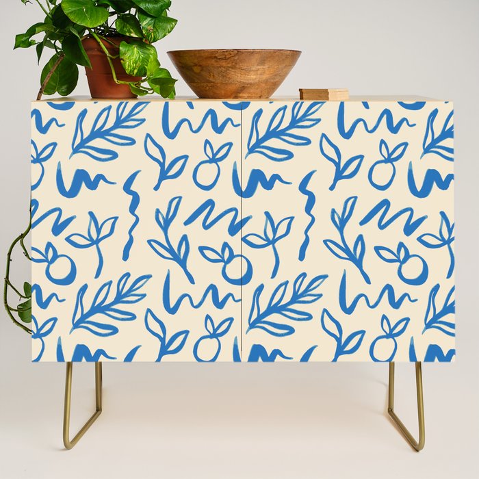 Blue organic watercolor nature art pattern Credenza Gallery Image 1