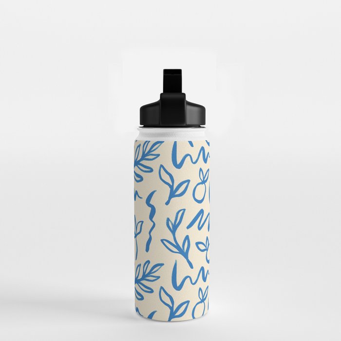 Blue organic watercolor nature art pattern Water Bottle Gallery Image 2