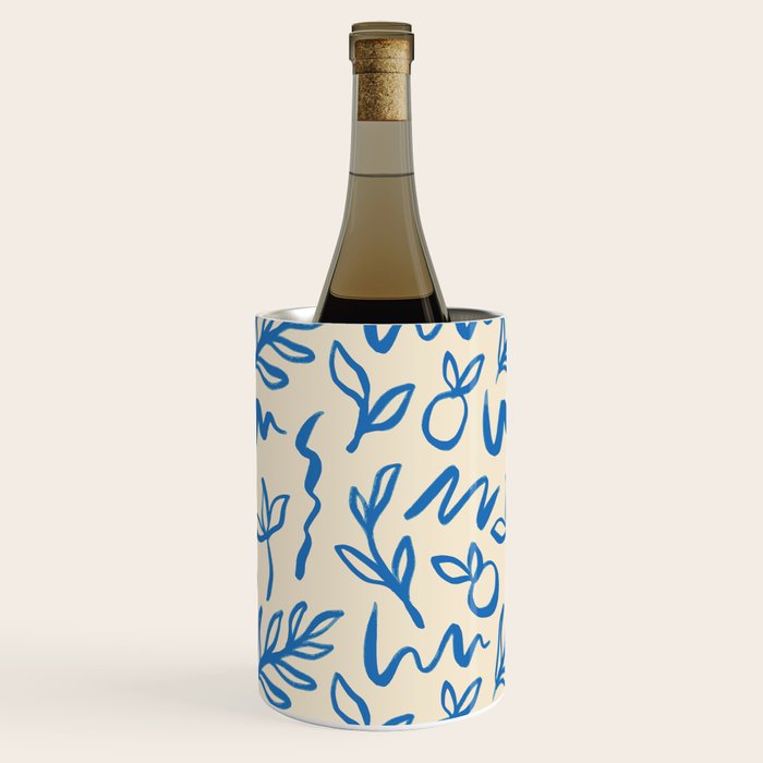 Blue organic watercolor nature art pattern Wine Chiller Gallery Image 3