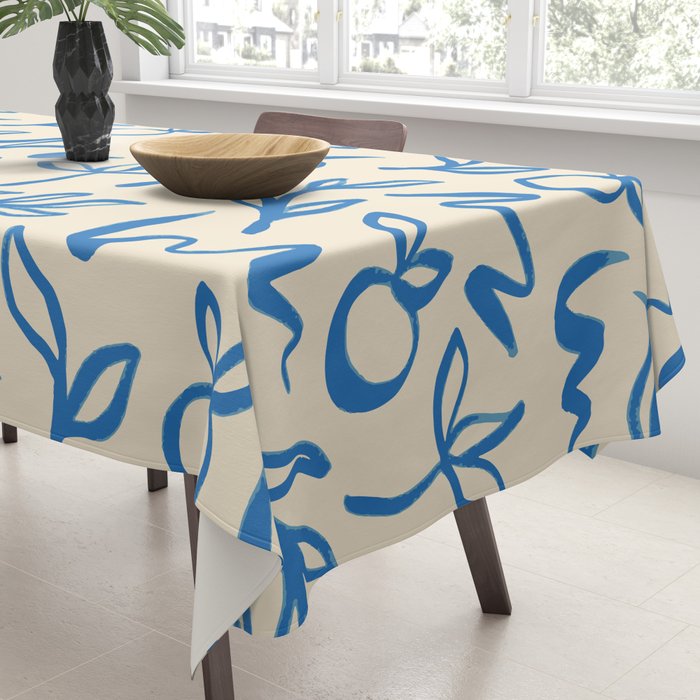 Blue organic watercolor nature art pattern Tablecloth Gallery Image 3