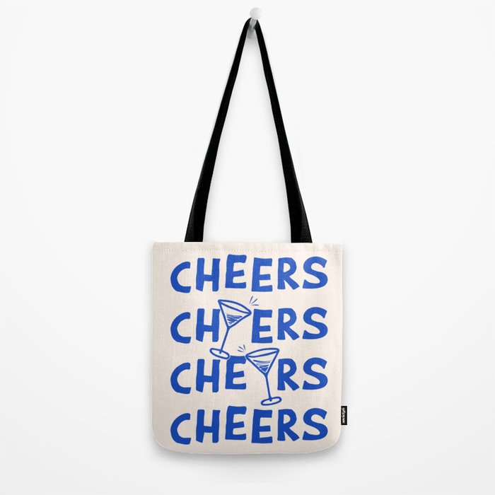 Cheers. Cocktails and Drinks in Royal Blue and Linen White Tote Bag Gallery Image 2