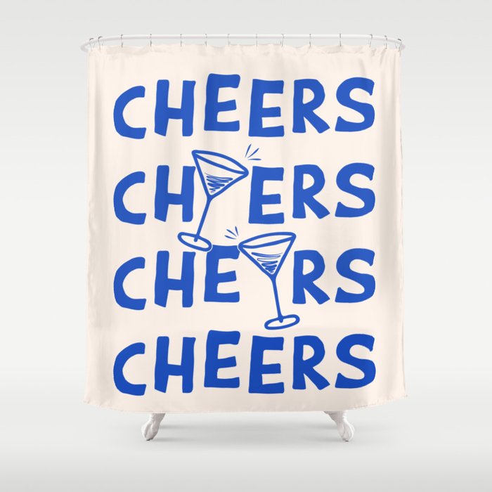 Cheers. Cocktails and Drinks in Royal Blue and Linen White Shower Curtain Gallery Image 1