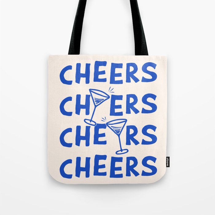 Cheers. Cocktails and Drinks in Royal Blue and Linen White Tote Bag Gallery Image 1
