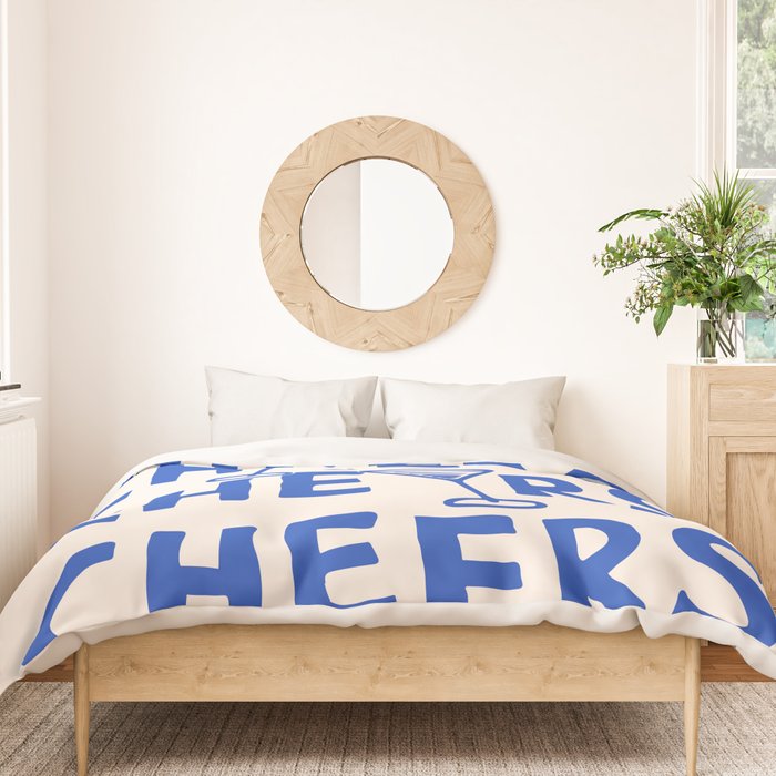 Cheers. Cocktails and Drinks in Royal Blue and Linen White Duvet Cover Gallery Image 3