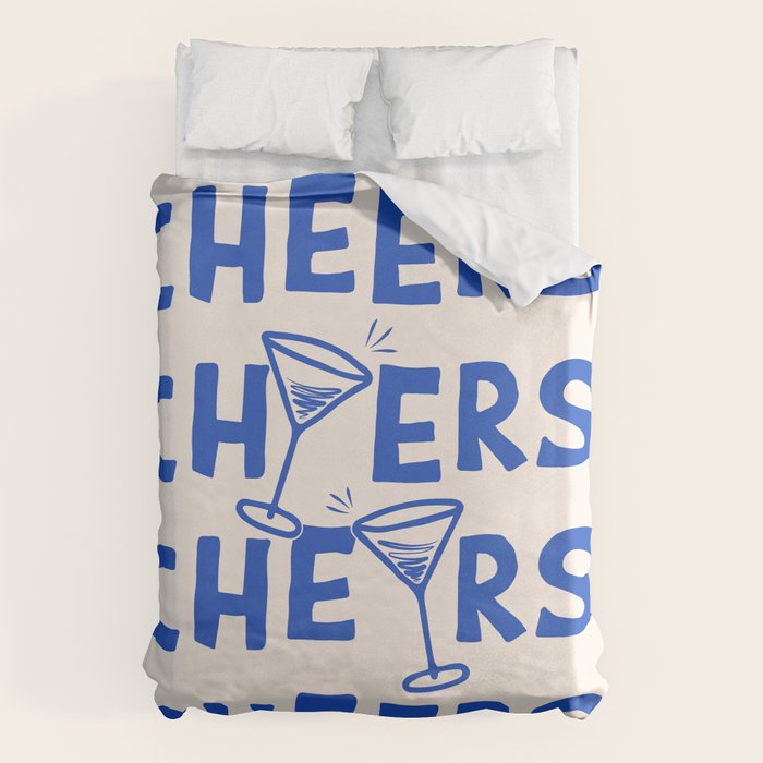 Cheers. Cocktails and Drinks in Royal Blue and Linen White Duvet Cover Gallery Image 1