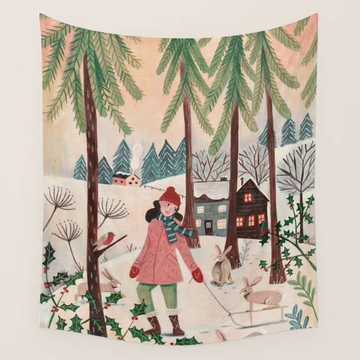 Woman year of the rabbit winter Wall Tapestry