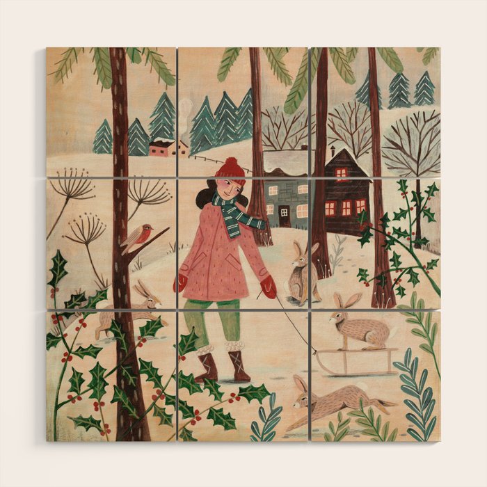 Woman year of the rabbit winter Wood Wall Art Gallery Image 1