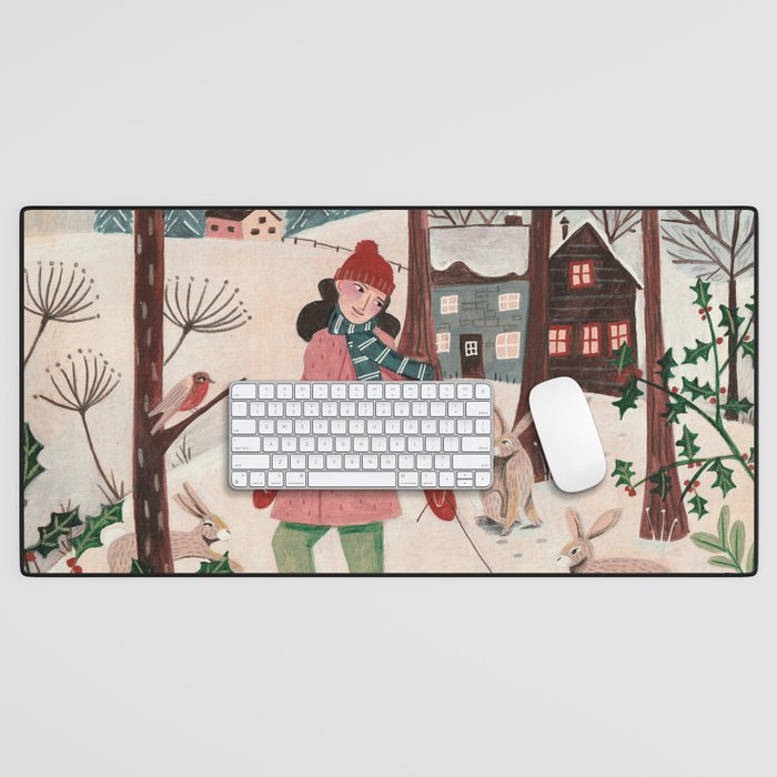 Woman year of the rabbit winter Desk Mat Gallery Image 1