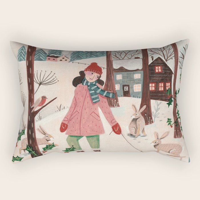 Woman year of the rabbit winter Rectangular Pillow Gallery Image 1