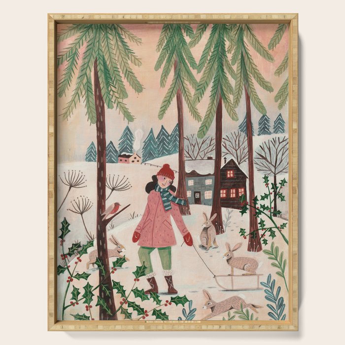 Woman year of the rabbit winter Serving Tray Gallery Image 1