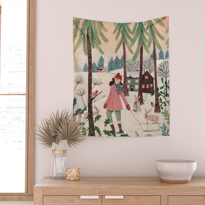 Woman year of the rabbit winter Wall Tapestry Gallery Image 2