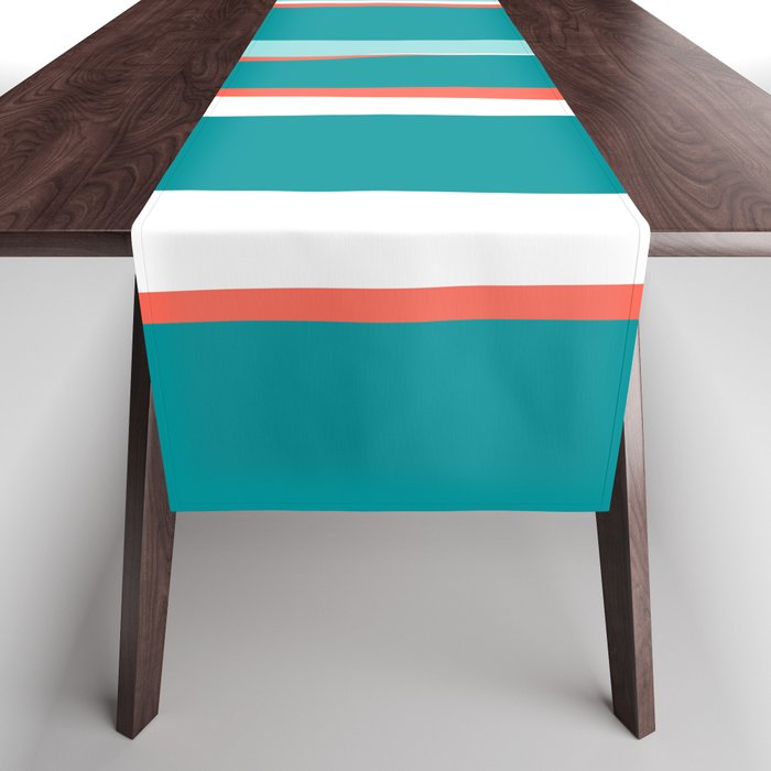 Colorful Stripes, Coral, Teal and Aqua Table Runner Gallery Image 1