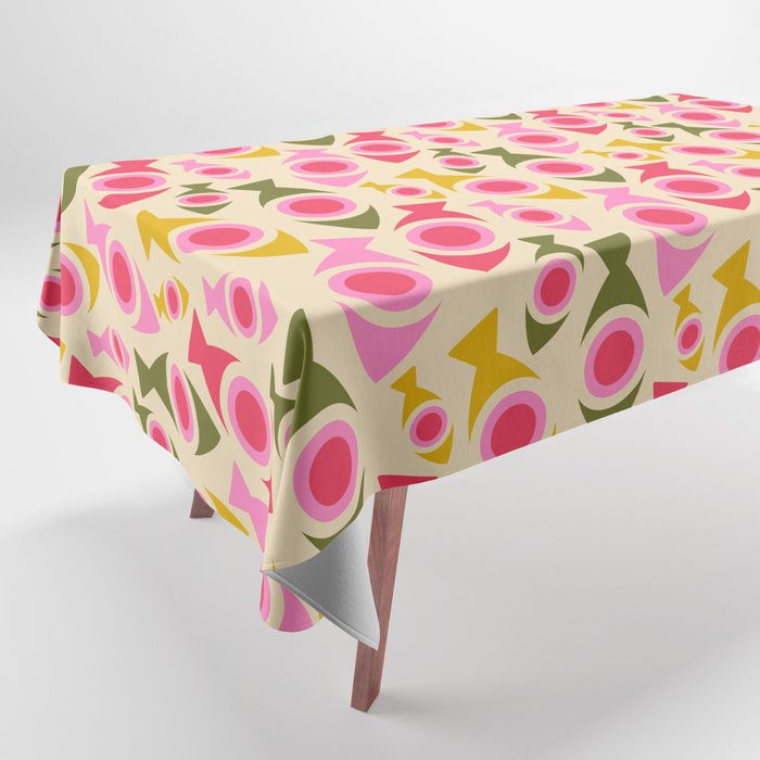 Geometric Fish Pattern - Red, Pink, Yellow, Olive Tablecloth Gallery Image 1