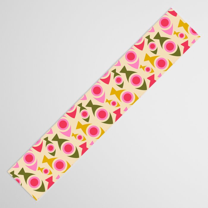 Geometric Fish Pattern - Red, Pink, Yellow, Olive Table Runner Gallery Image 3