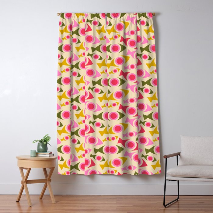Geometric Fish Pattern - Red, Pink, Yellow, Olive Window Curtain Gallery Image 5