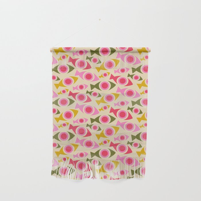 Geometric Fish Pattern - Red, Pink, Yellow, Olive Wall Hanging Gallery Image 1