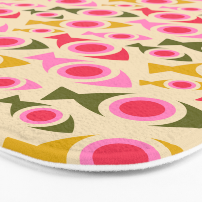 Geometric Fish Pattern - Red, Pink, Yellow, Olive Bath Mat Gallery Image 3