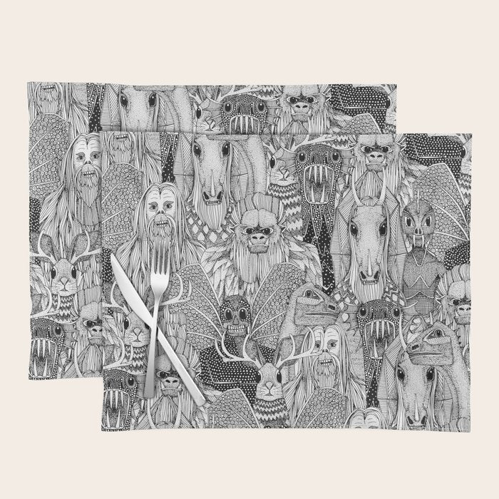 cryptid crowd black white Placemat Gallery Image 1