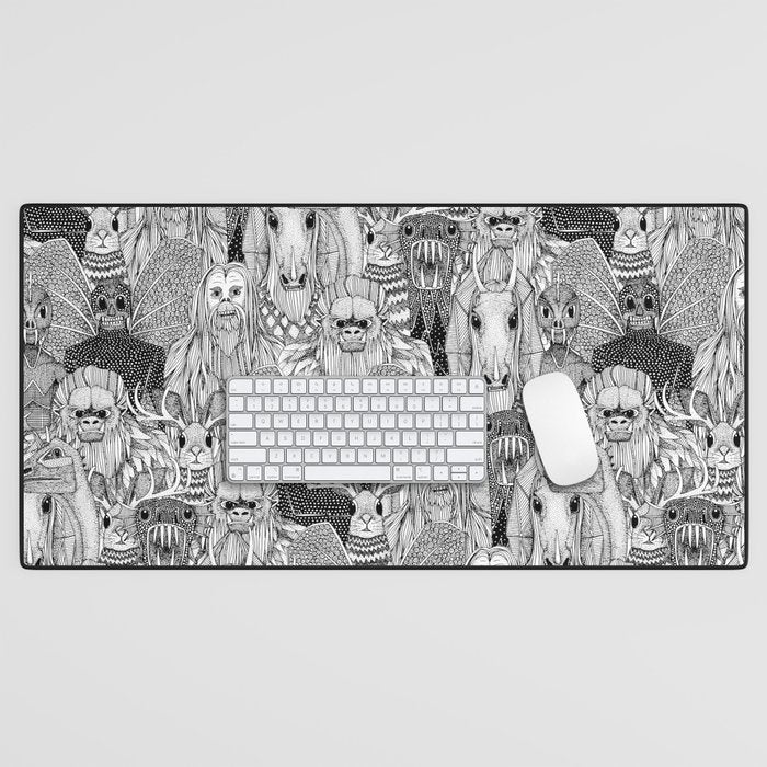 cryptid crowd black white Desk Mat Gallery Image 1