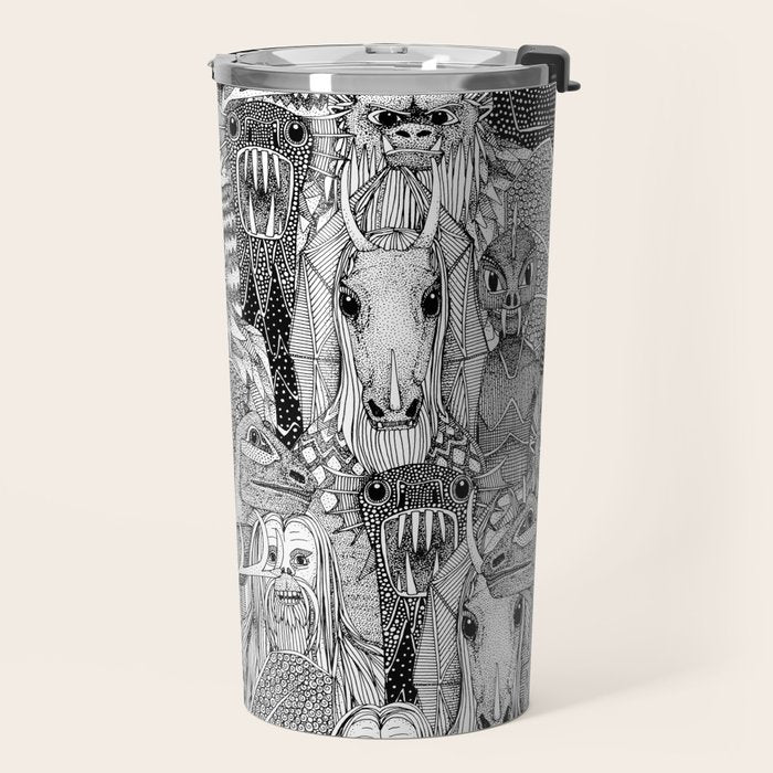 cryptid crowd black white Travel Mug Gallery Image 2