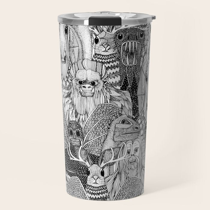 cryptid crowd black white Travel Mug Gallery Image 1